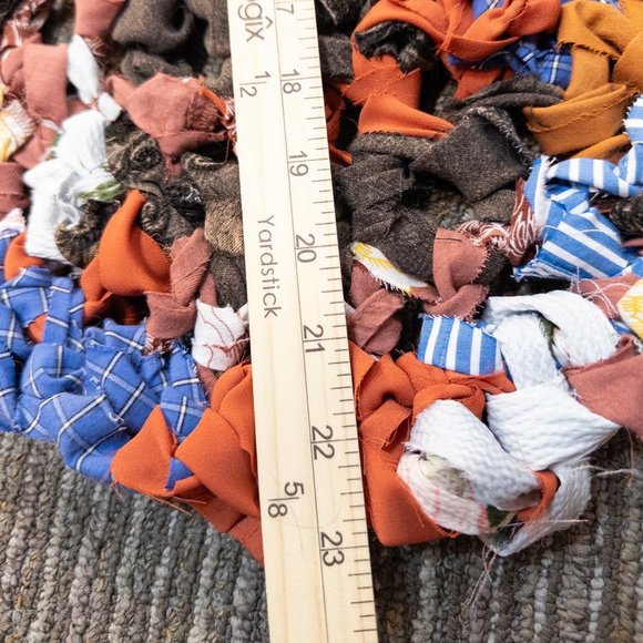 Upcycled Rag Rug Boho Orange Blue Autumn Colors Handmade - Picture 2 of 6
